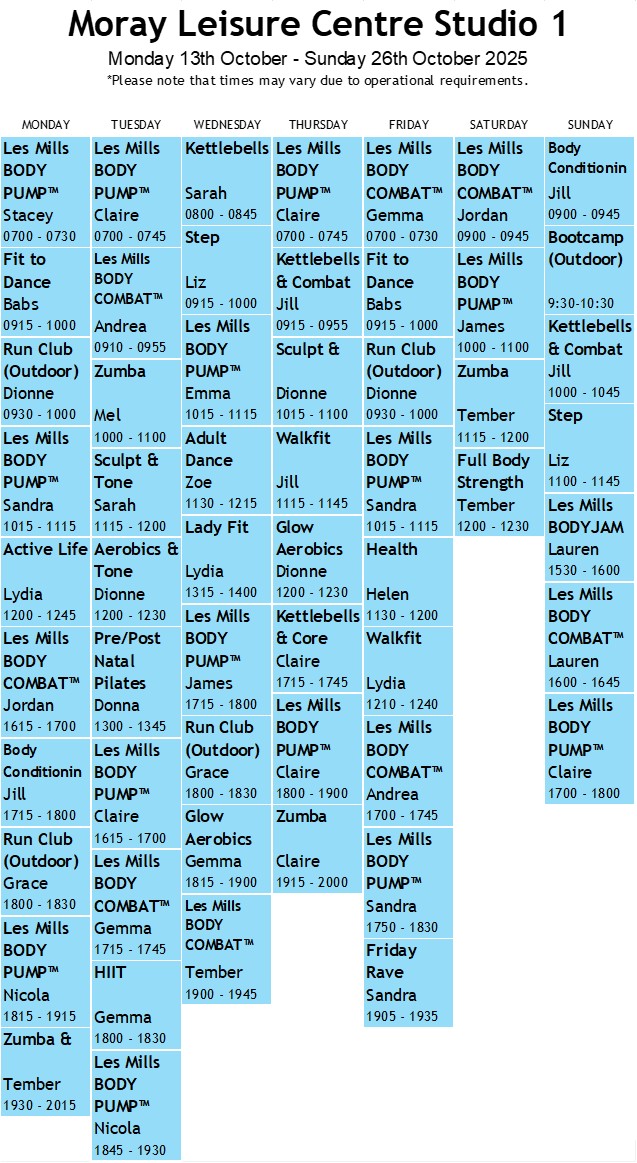 Studio 1 class Timetable