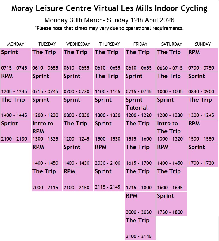 Class Timetables Easter Holidays - Moray Leisure Centre